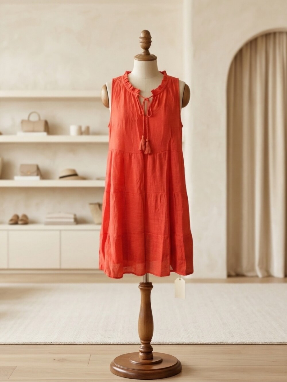 Naif Bright Orange Tiered Sleeveless Dress – Size Medium